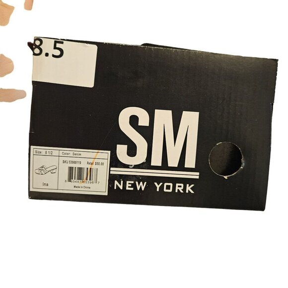 SM New York NWB Ina Denim Block Heel Sandals Open Toe Slip-On‎ Neutral Shoes - Picture 13 of 14